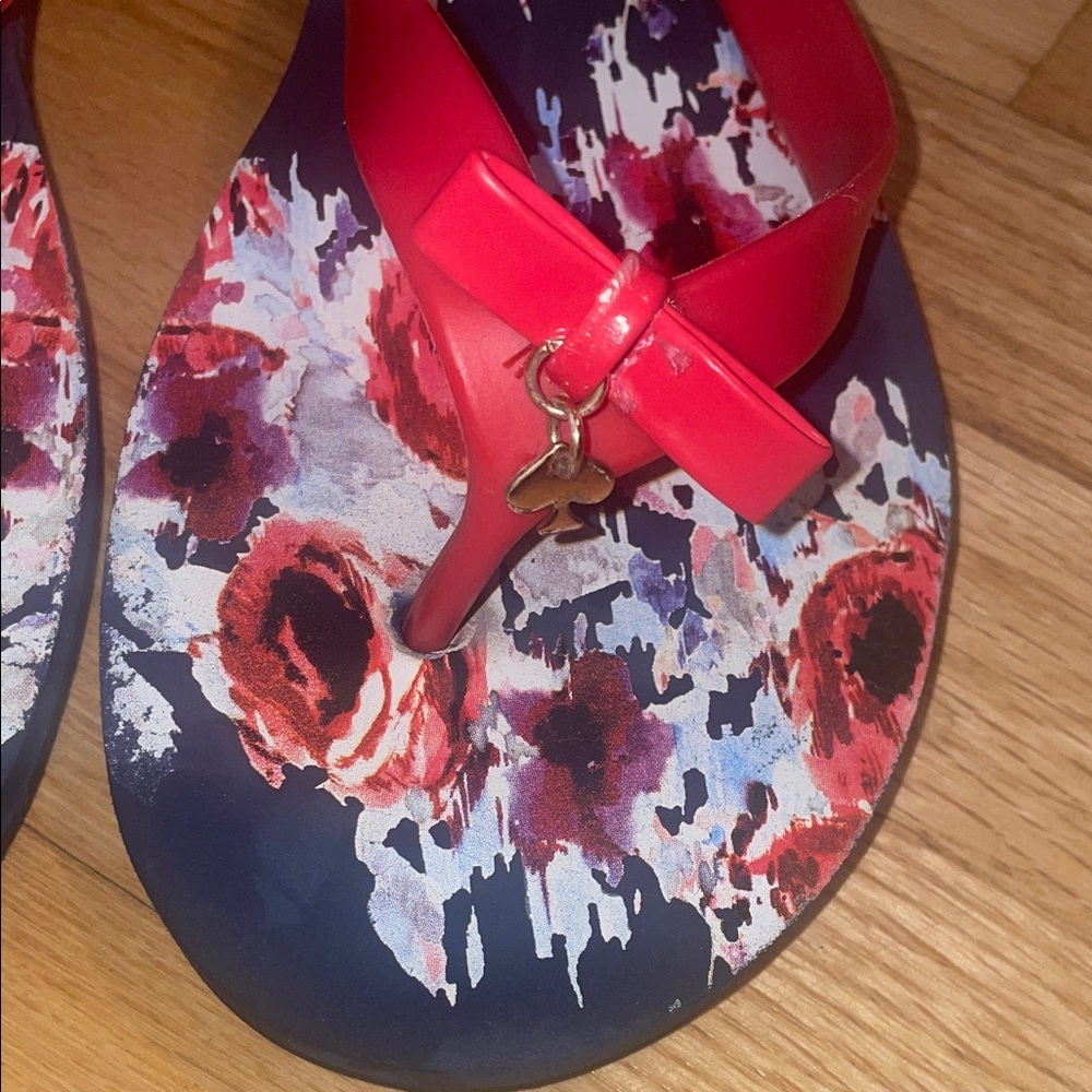 Kate Spade Black and Red Floral Flip Flops - Picture 3 of 7